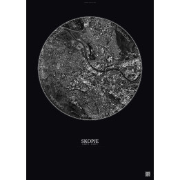 Affiche Skopje – Poster vue satellite 2.5km N&B | Gravura – Fond foncé