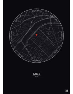 Paris - Carte de ville personnalisée 1 km · Fond foncé