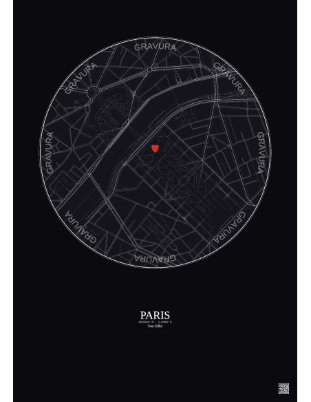 Paris - Carte de ville personnalisée 1 km · Fond foncé