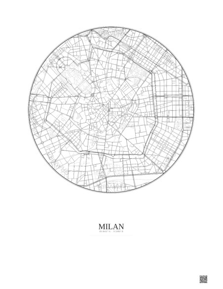Affiche Milan – Poster carte de ville 2.5km | Gravura – Fond clair