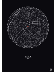 Paris - Carte de ville personnalisée 2.5 km · Fond foncé