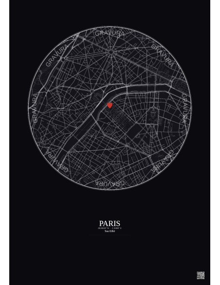 Paris - Carte de ville personnalisée 2.5 km · Fond foncé