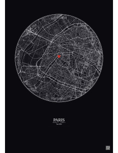 Paris - Carte de ville personnalisée 6 km · Fond foncé