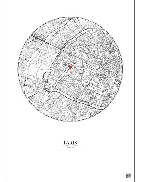 Paris - Carte de ville personnalisée 6 km · Fond clair