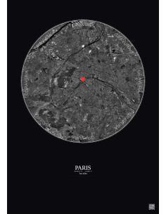 Paris - Vue satellite personnalisée 10 km · N&B · Fond foncé