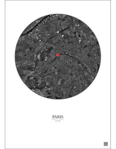 Paris - Vue satellite personnalisée 10 km · N&B · Fond clair