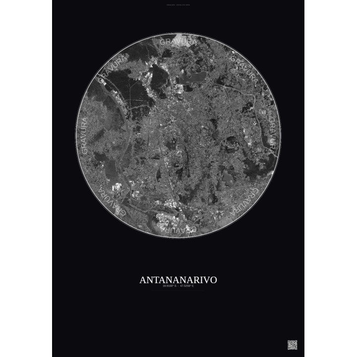 Antananarivo Satellite View Poster 6km B&W | Gravura – Dark background