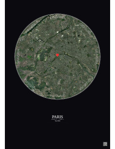 Paris - Vue satellite personnalisée 10 km · Couleur · Fond foncé