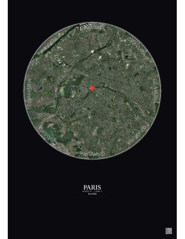 Paris - Vue satellite personnalisée 10 km · Couleur · Fond foncé