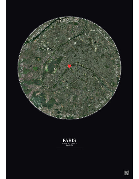 Paris - Vue satellite personnalisée 10 km · Couleur · Fond foncé
