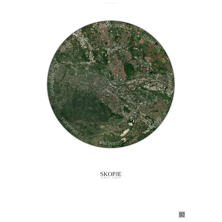 Affiche Skopje – Poster vue satellite 6km Couleur | Gravura – Fond clair