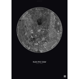 Nay Pyi Taw Satellite View Poster 10km B&W | Gravura – Dark background