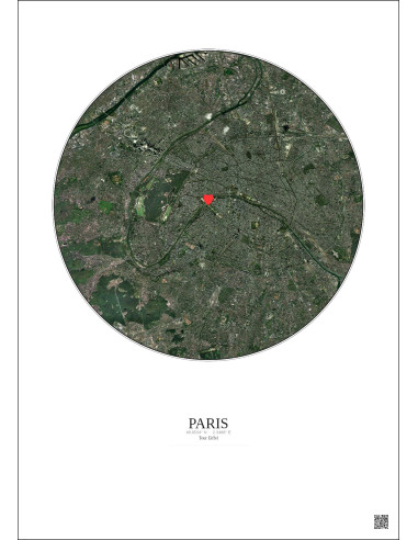 Paris - Vue satellite personnalisée 10 km · Couleur · Fond clair
