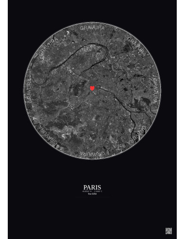 Paris - Vue satellite personnalisée 15 km · N&B · Fond foncé