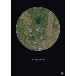 Nay Pyi Taw Satellite View Poster 10km Color | Gravura – Dark background