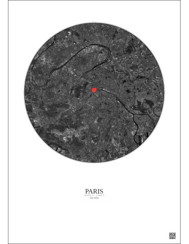 Paris - Vue satellite personnalisée 15 km · N&B · Fond clair