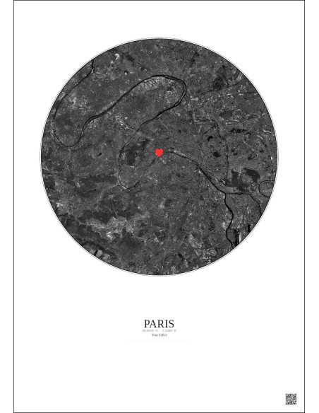 Paris - Vue satellite personnalisée 15 km · N&B · Fond clair