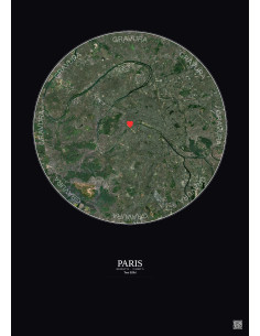 Paris - Vue satellite personnalisée 15 km · Couleur · Fond foncé