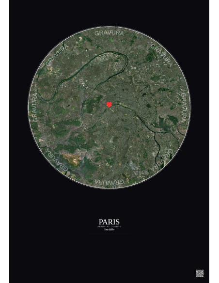 Paris - Vue satellite personnalisée 15 km · Couleur · Fond foncé