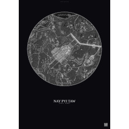 Affiche Nay Pyi Taw – Poster vue satellite 2.5km N&B | Gravura – Fond foncé