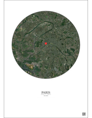 Paris - Vue satellite personnalisée 15 km · Couleur · Fond clair