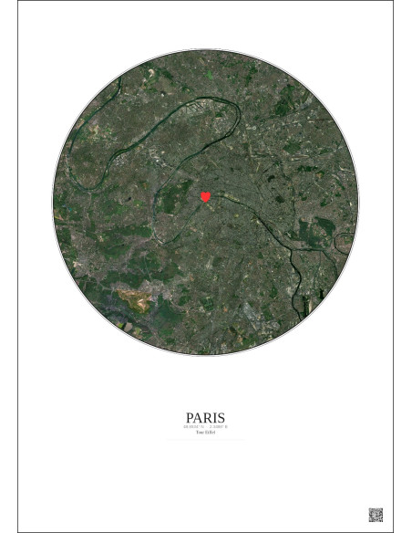 Paris - Vue satellite personnalisée 15 km · Couleur · Fond clair