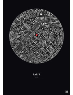 Paris - Vue satellite personnalisée 1 km · N&B · Fond foncé