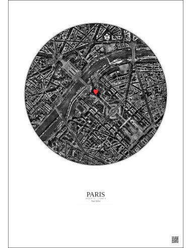 Paris - Vue satellite personnalisée 1 km · N&B · Fond clair
