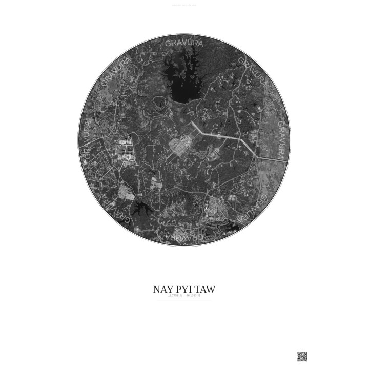 Nay Pyi Taw Satellite View Poster 6km B&W | Gravura – Light background