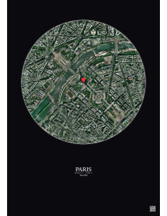 Paris - Vue satellite personnalisée 1 km · Couleur · Fond foncé