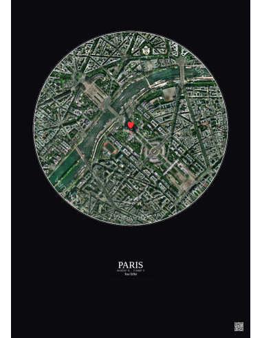 Paris - Vue satellite personnalisée 1 km · Couleur · Fond foncé