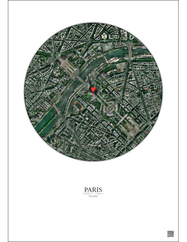 Paris - Vue satellite personnalisée 1 km · Couleur · Fond clair