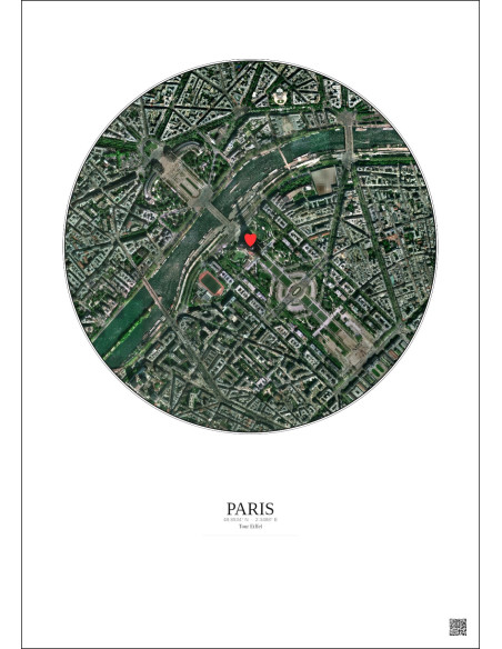 Paris - Vue satellite personnalisée 1 km · Couleur · Fond clair