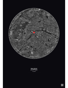 Paris - Vue satellite personnalisée 5 km · N&B · Fond foncé