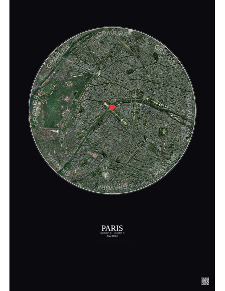 Paris - Vue satellite personnalisée 5 km · Couleur · Fond foncé