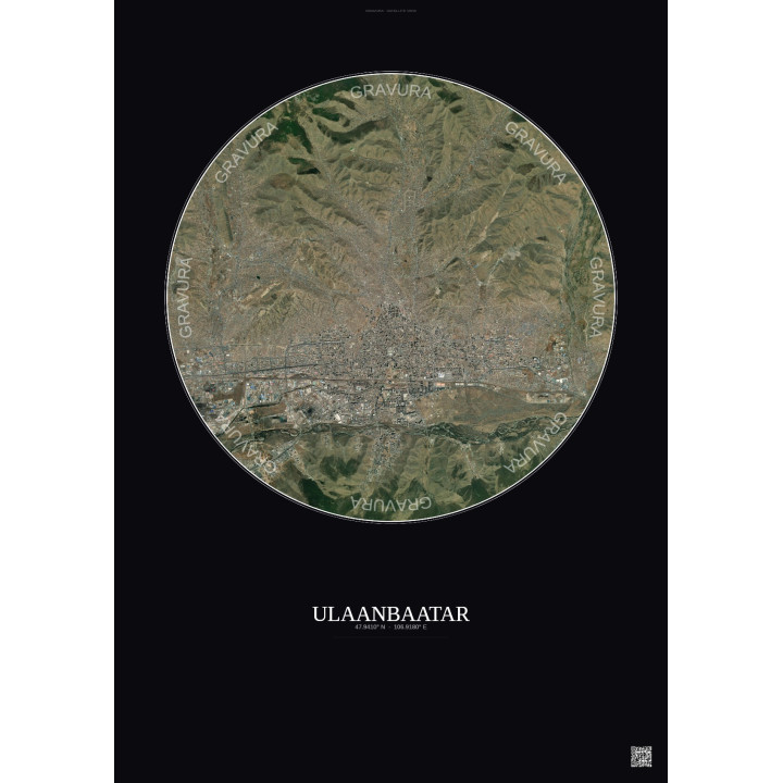 Affiche Ulaanbaatar – Poster vue satellite 10km Couleur | Gravura – Fond foncé