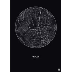 Affiche Dhaka – Poster carte de ville 6km | Gravura – Fond foncé
