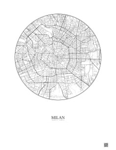 Affiche Milan – Poster carte de ville 5km | Gravura – Fond clair