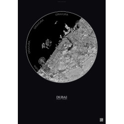Affiche Dubai – Poster vue satellite 25km N&B | Gravura – Fond foncé