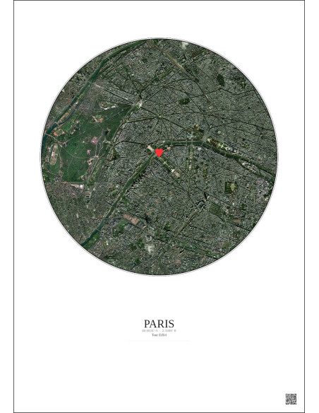 Paris - Vue satellite personnalisée 5 km · Couleur · Fond clair