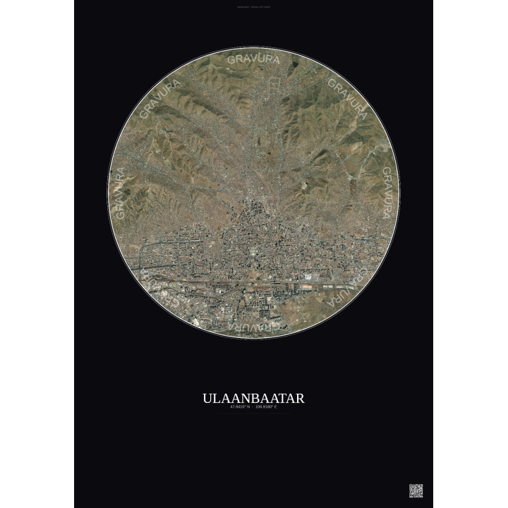 Affiche Ulaanbaatar – Poster vue satellite 6km Couleur | Gravura – Fond foncé