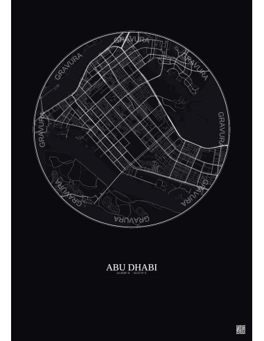 Affiche Abu Dhabi – Poster carte de ville 6km | Gravura – Fond foncé