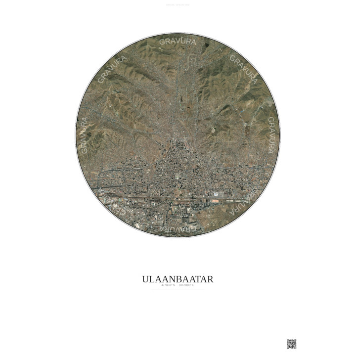 Affiche Ulaanbaatar – Poster vue satellite 6km Couleur | Gravura – Fond clair