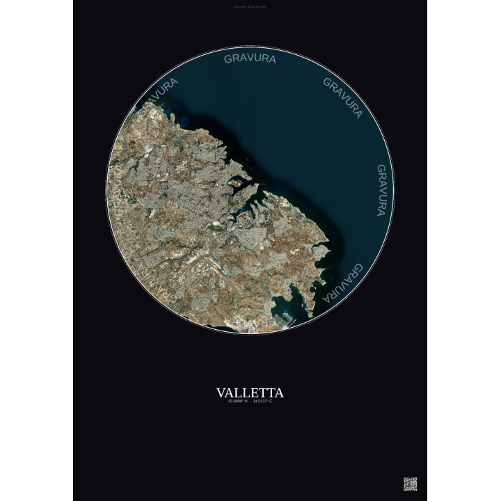 Affiche Valletta – Poster vue satellite 10km Couleur | Gravura – Fond foncé
