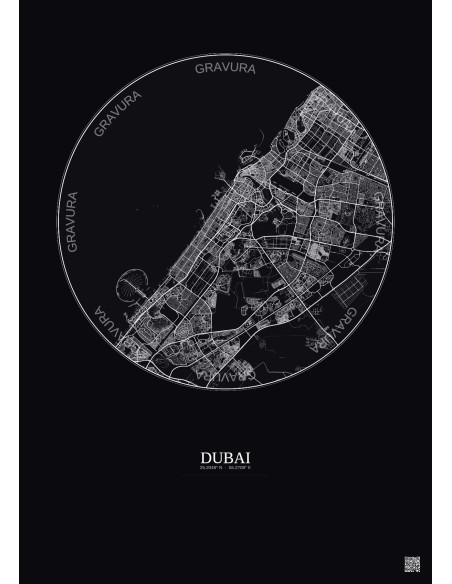 Affiche Dubai – Poster carte de ville 25km | Gravura – Fond foncé