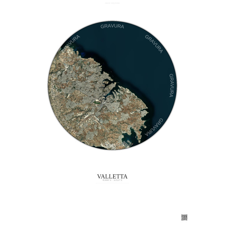 Valletta Satellite View Poster 10km Color | Gravura – Light background