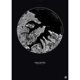 Valletta Satellite View Poster 2.5km B&W | Gravura – Dark background