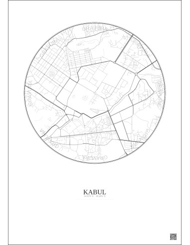 Kabul City Map Poster 2.5km | Gravura – Light background