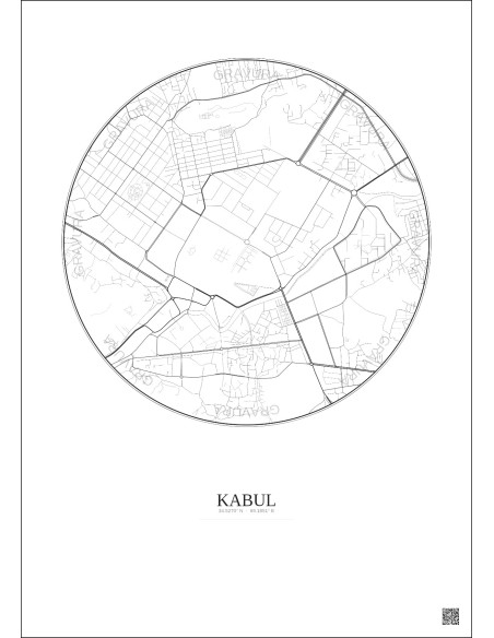 Kabul City Map Poster 2.5km | Gravura – Light background