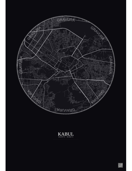 Kabul City Map Poster 6km | Gravura – Dark background